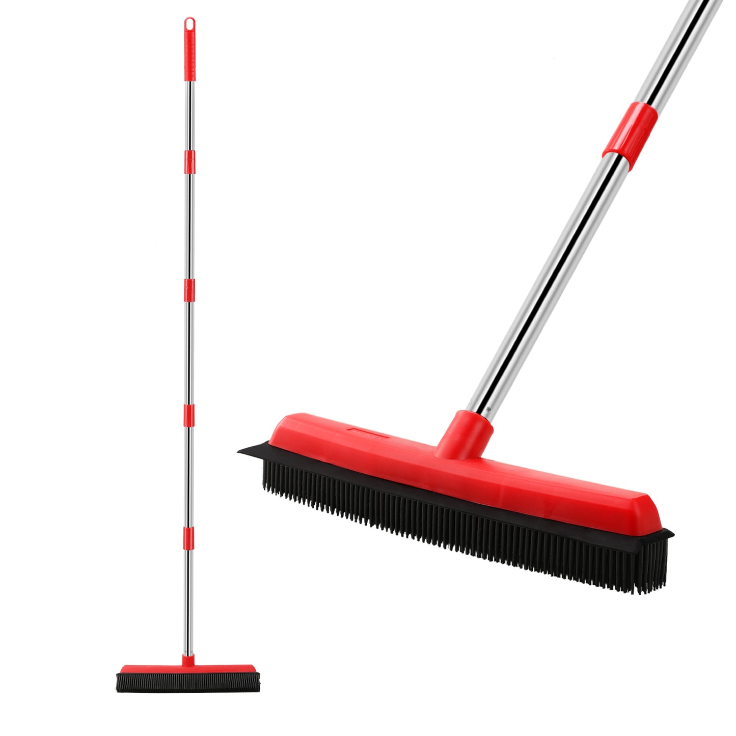 Mitclear Rubber Broom with Long Handle(60IN), Indoor Floor Brush with Built in Squeegee(13IN)
