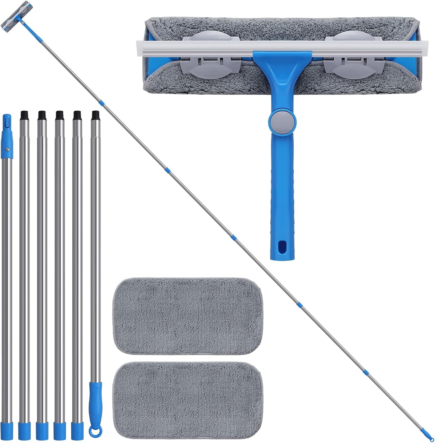 Mitclear Window Squeegee, Window Cleaner Tool with 15.5Ft Extension Pole, 2-in-1 Squeegee for Window Cleaning