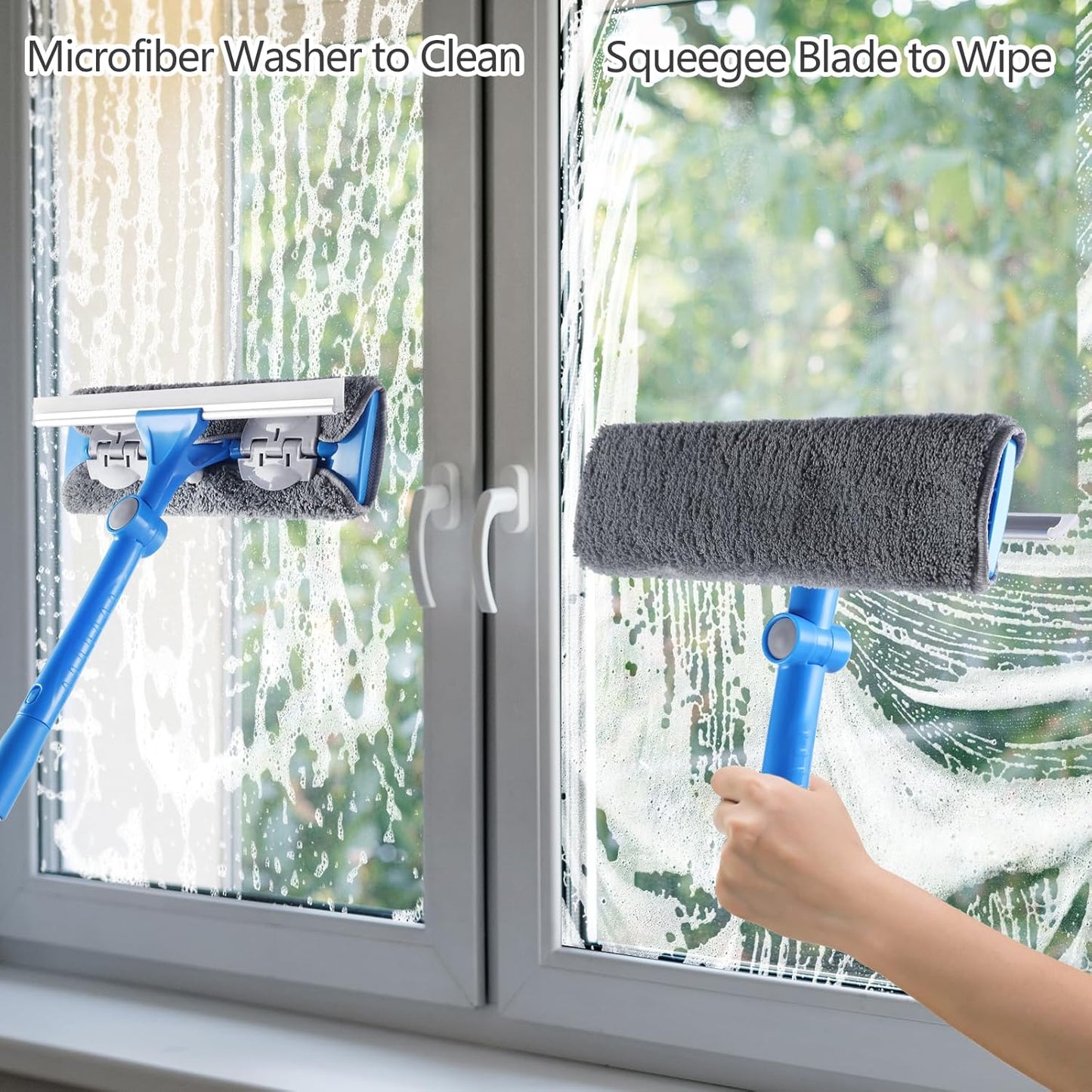 Mitclear Window Squeegee, Window Cleaner Tool with 15.5Ft Extension Pole, 2-in-1 Squeegee for Window Cleaning