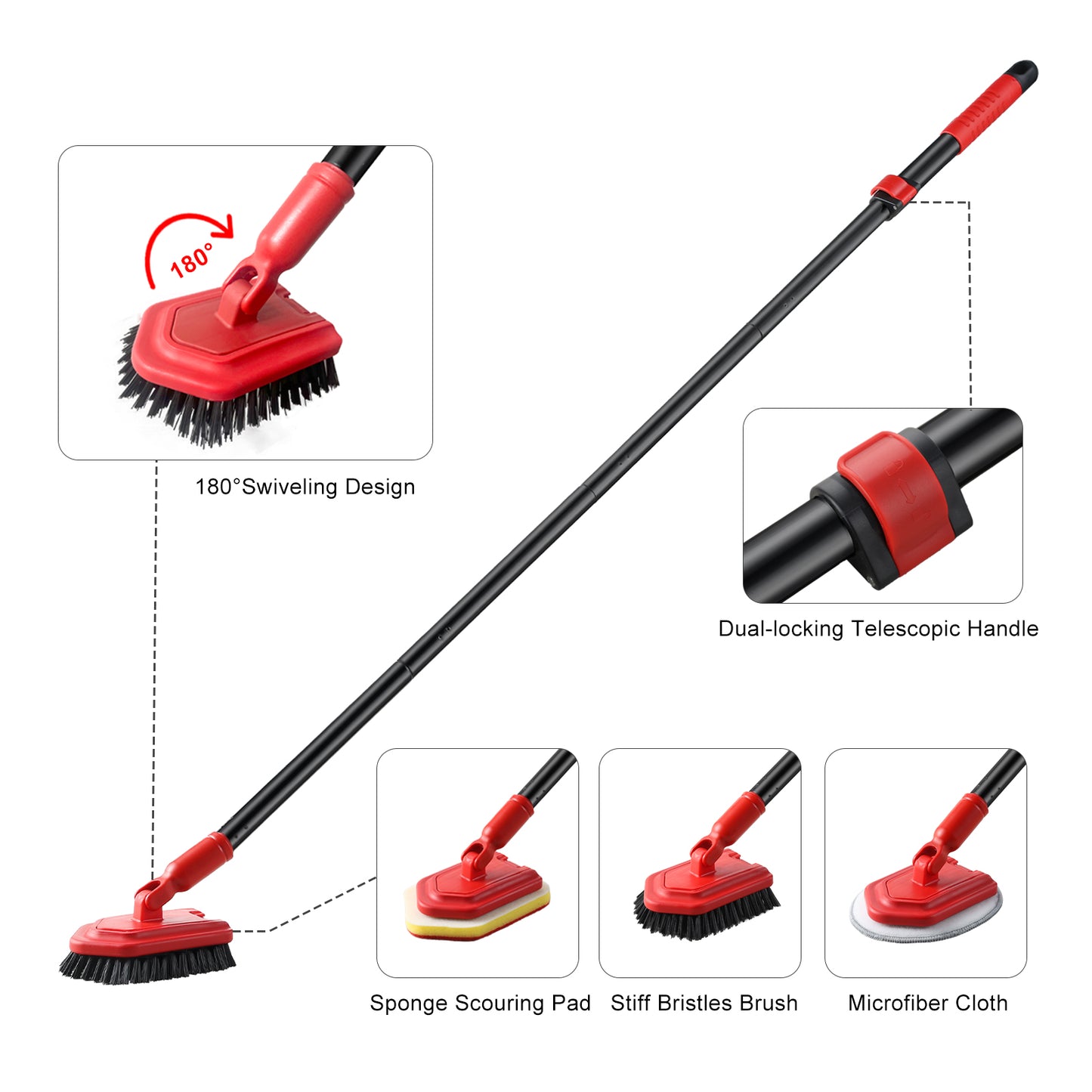 Mitclear 3 in 1 Bathroom Tile Cleaner Shower Cleaning Brush with Telescopic Handle(53IN)