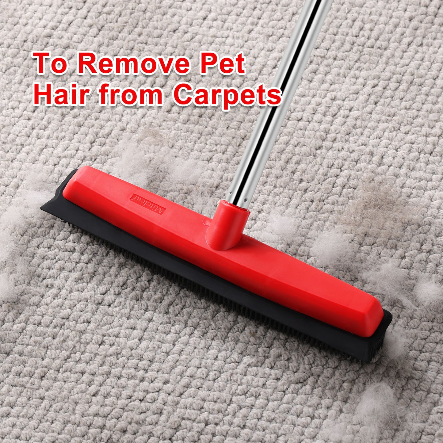 Mitclear Rubber Broom with Long Handle(60IN), Indoor Floor Brush with Built in Squeegee(13IN)