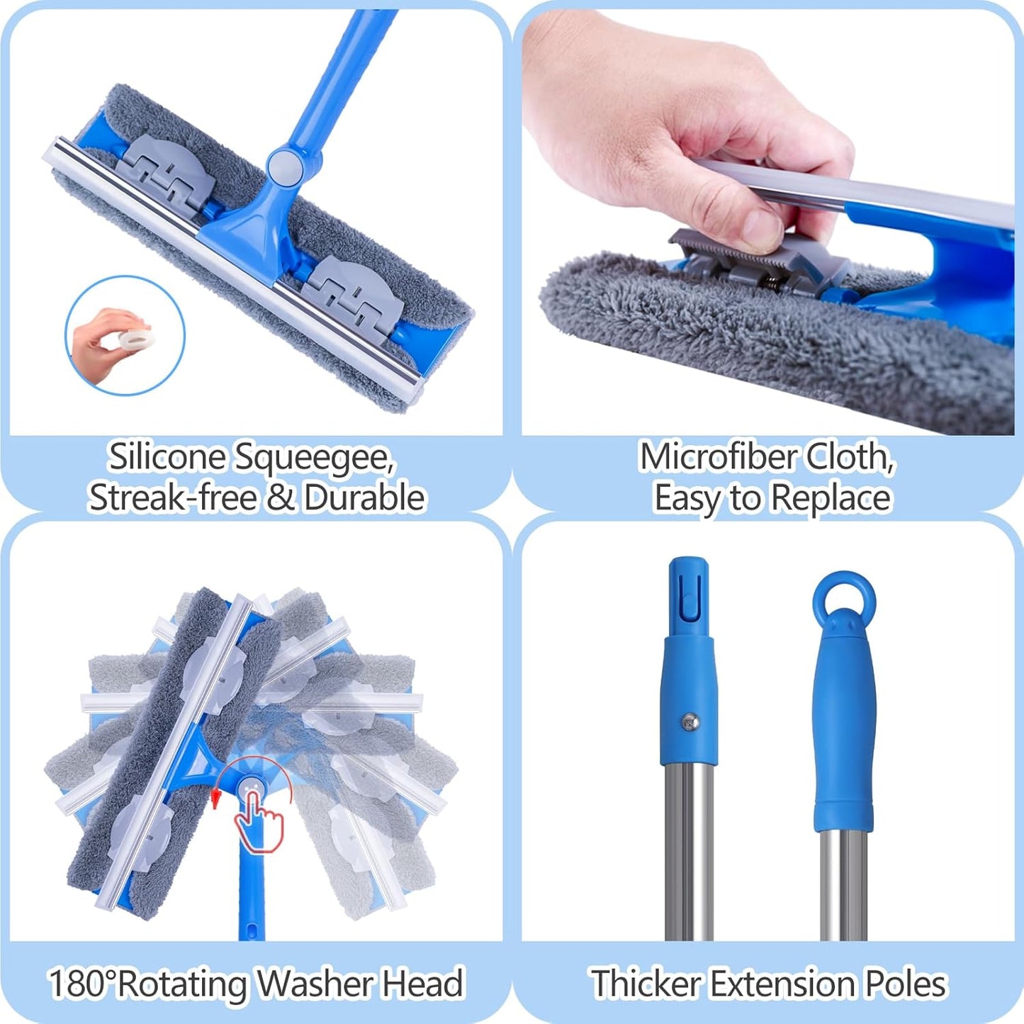 Mitclear Window Squeegee, Window Cleaner Tool with 15.5Ft Extension Pole, 2-in-1 Squeegee for Window Cleaning