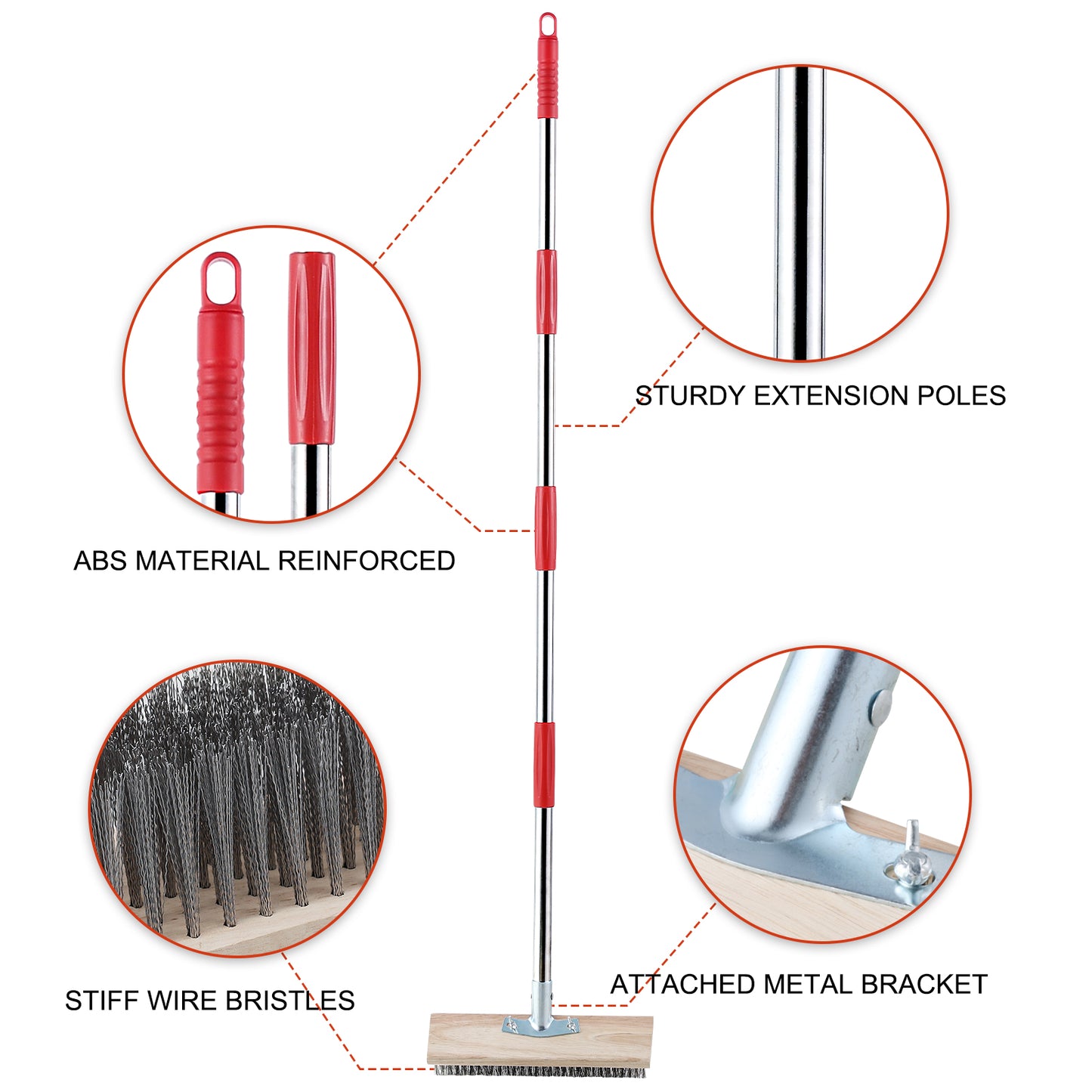 Mitclear Heavy Duty Wire Broom with Telescopic Handle(57IN)