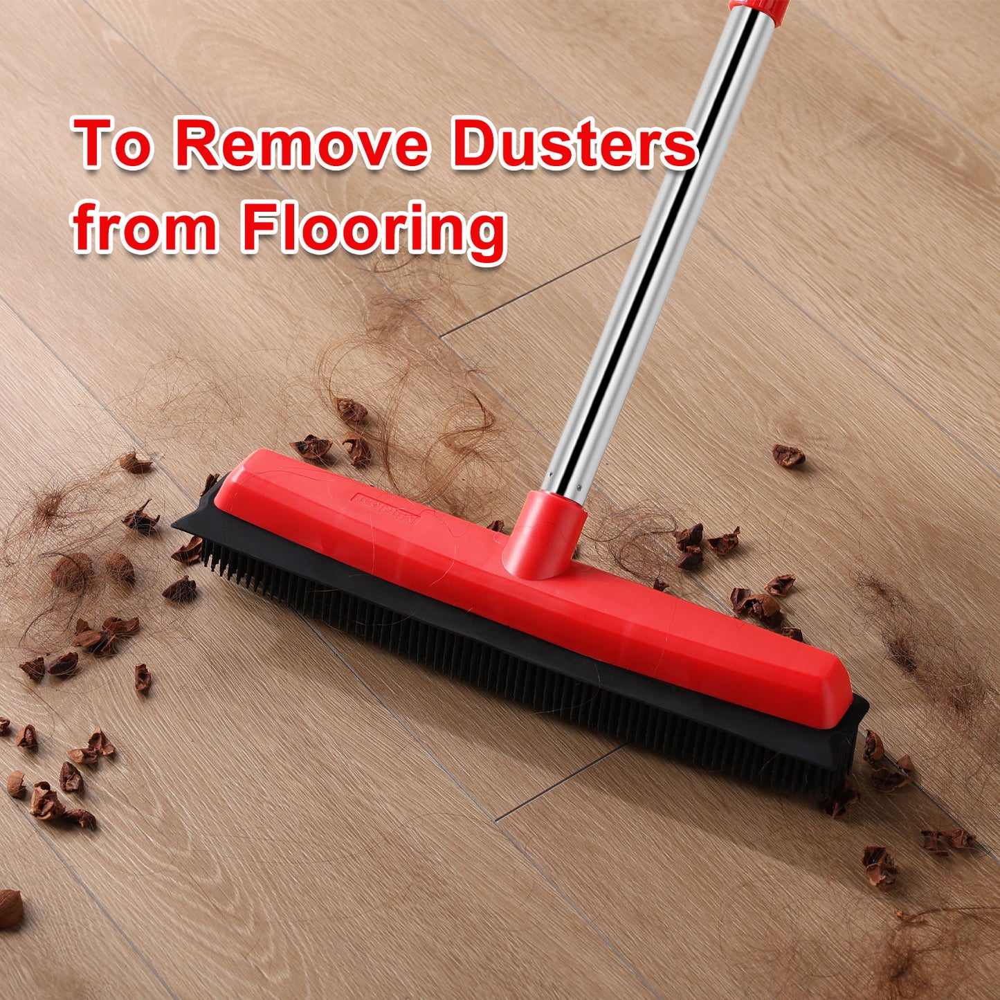 Mitclear Rubber Broom with Long Handle(60IN), Indoor Floor Brush with Built in Squeegee(13IN)
