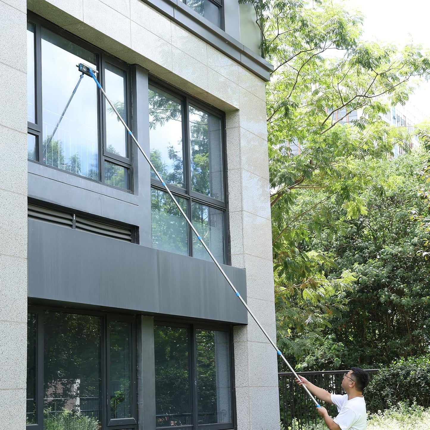 Mitclear Window Squeegee, Window Cleaner Tool with 15.5Ft Extension Pole, 2-in-1 Squeegee for Window Cleaning