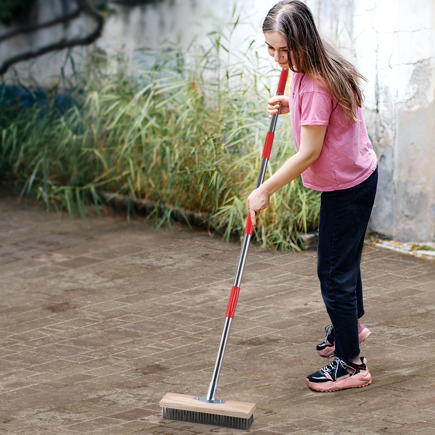 Mitclear Heavy Duty Wire Broom with Telescopic Handle(57IN)