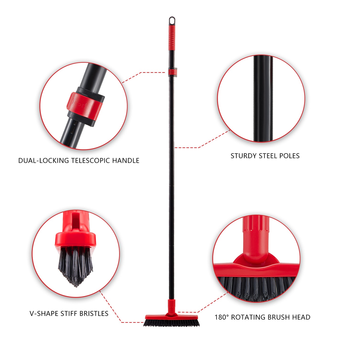 Mitclear V-shape Grout Scrubbing Brush with Long Handle(52IN)