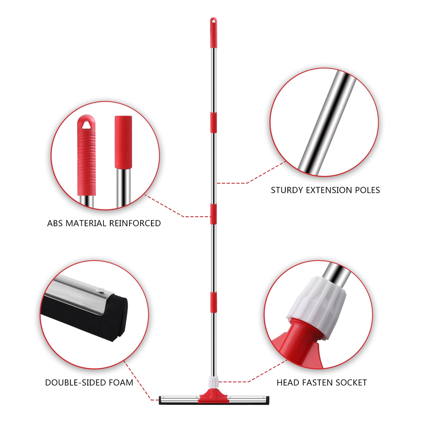 Mitclear 17In Floor Squeegee Mop with Extension Poles(58IN)