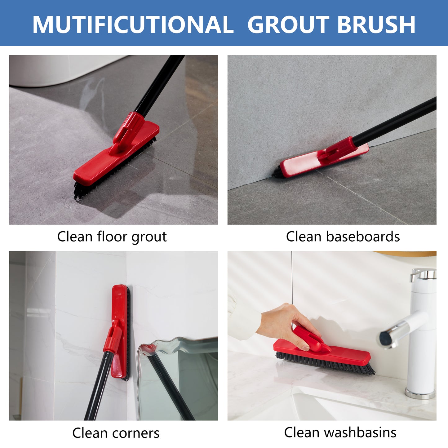Mitclear V-shape Grout Scrubbing Brush with Long Handle(52IN)
