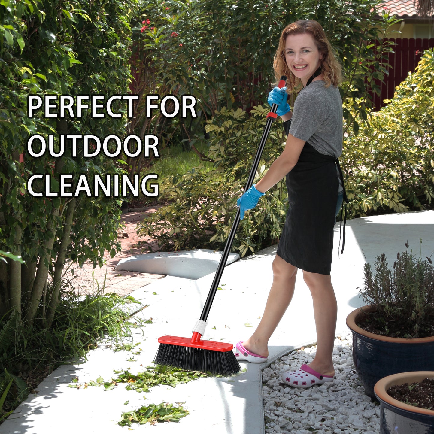 Mitclear Yard Broom Heavy Duty with Long Handle(57IN), Garden Brush with Stiff Bristles