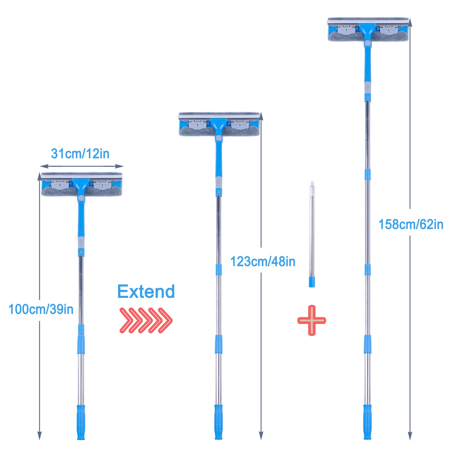Mitclear 3 in 1 Telescopic Window Squeegee Glass Cleaning Tool(12")