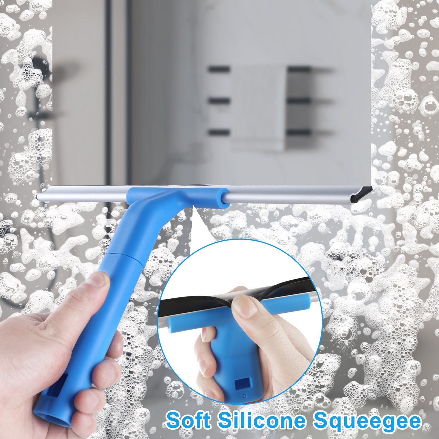 Mitclear Window Cleaning Combo(12IN), Silicon Window Squeegee + Microfiber Glass Wiper
