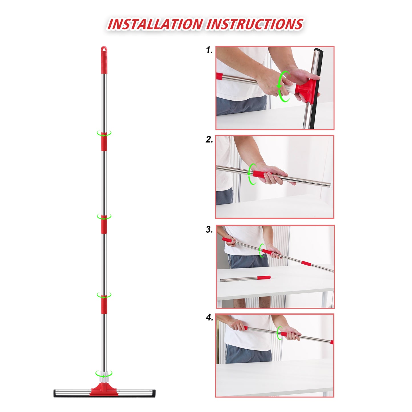 Mitclear 17In Floor Squeegee Mop with Extension Poles(58IN)