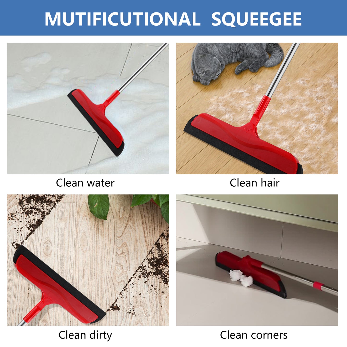 Mitclear Floor Squeegee with Adjustable Handle(49IN), Foam Squeegee for Wet Room