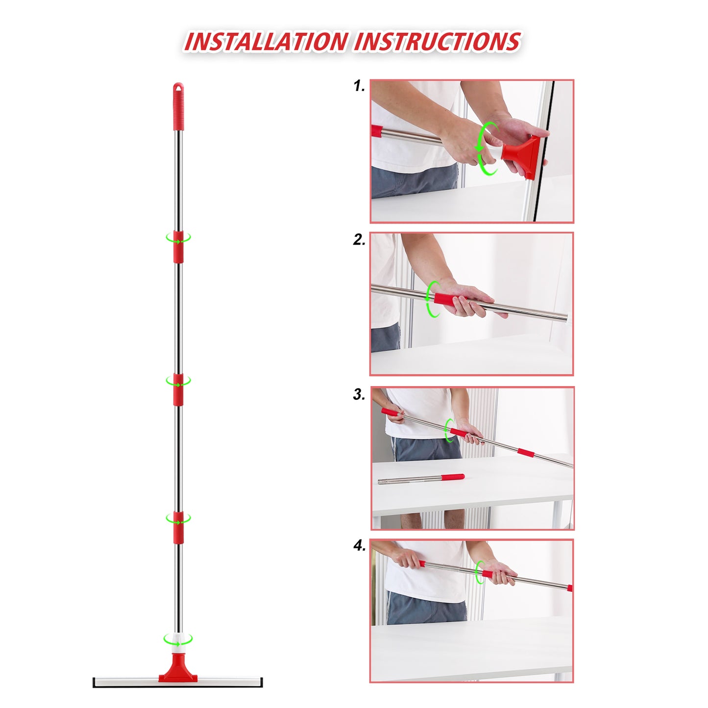 Mitclear 17In Floor Squeegee Mop with Extension Poles(58IN)