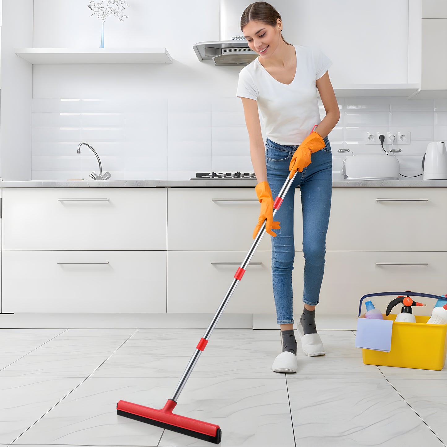 Mitclear Floor Squeegee Mop Heavy Duty with Telescopic Handle(57IN)