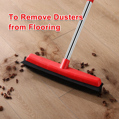 Mitclear Rubber Broom with Long Handle(60IN), Indoor Floor Brush with Built in Squeegee(13IN)