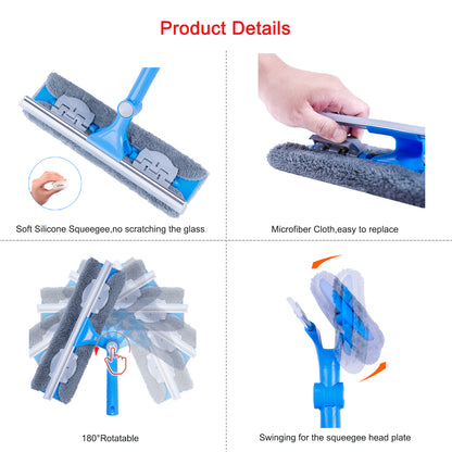 Mitclear 3 in 1 Telescopic Window Squeegee Glass Cleaning Tool(12")